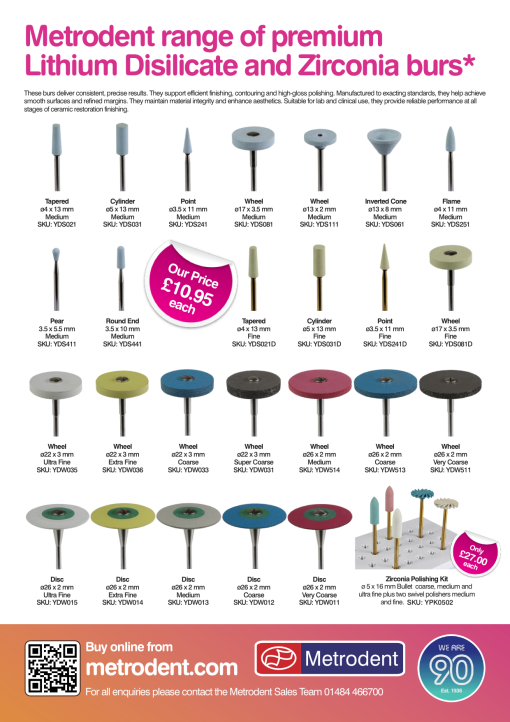 Metrodent - Abrasives (Lithium Disilicate and Zirconia Burs)